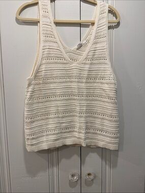 GAP Cream Open-Knit V-Neck Tank